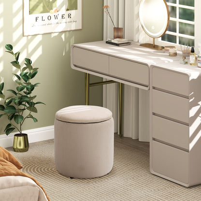 Vivalepa Set Of 2 Fabric Cream White Round Storage Ottomans With Removable Lids