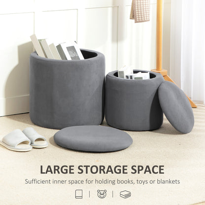 Seleco Set Of 2 Corduroy Grey Round Storage Ottomans