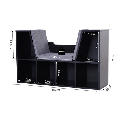 Yofilo Wood And Fabric Black Cube Bookcase With Built In Reading Seat