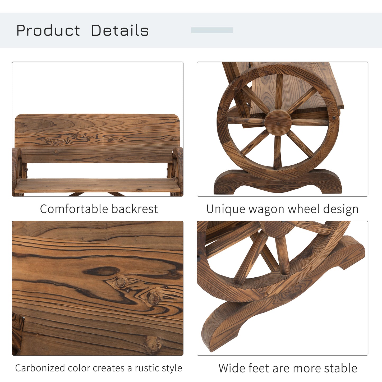 Livika Fir Wood Natural 2 Seater Garden Bench With Wagon Wheel Design