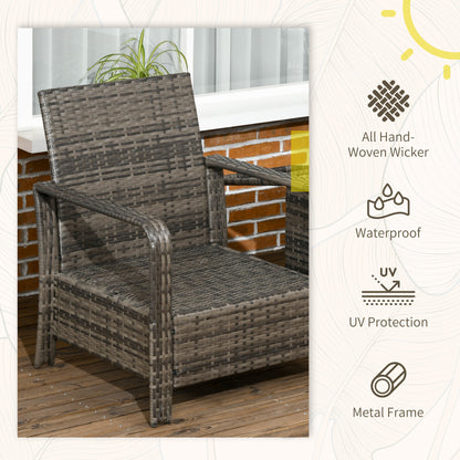 Ziha Rattan Grey 3 Piece Bistro Set With Storage Coffee Table And Cushioned Chairs