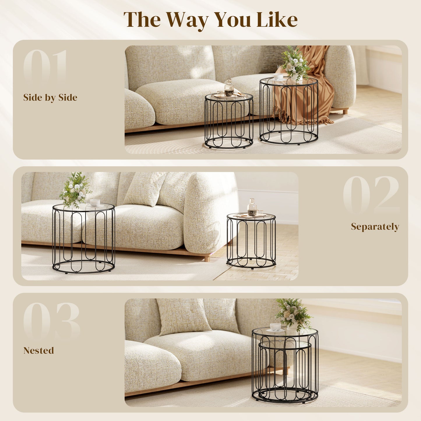 Roro Metal Black Set Of 2 Elliptical Cut Out Nesting Tables