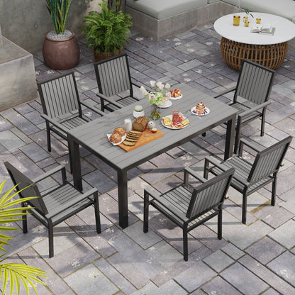 Tala  6 Seater Grey Garden Dining Set with Stackable Chairs Rectangular Table