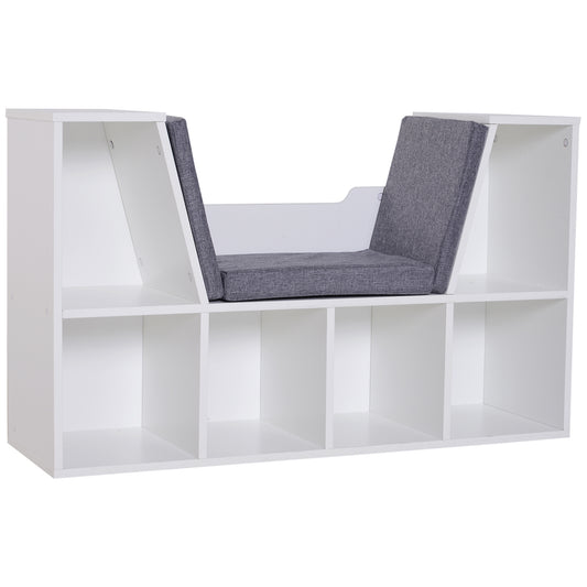 Vezito Wood White Cube Bookcase With Cushioned Seat
