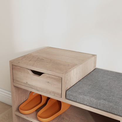 Lapa Wooden Multi Compartment Shoe Bench 1 Drawer Grey Cushioned Seat