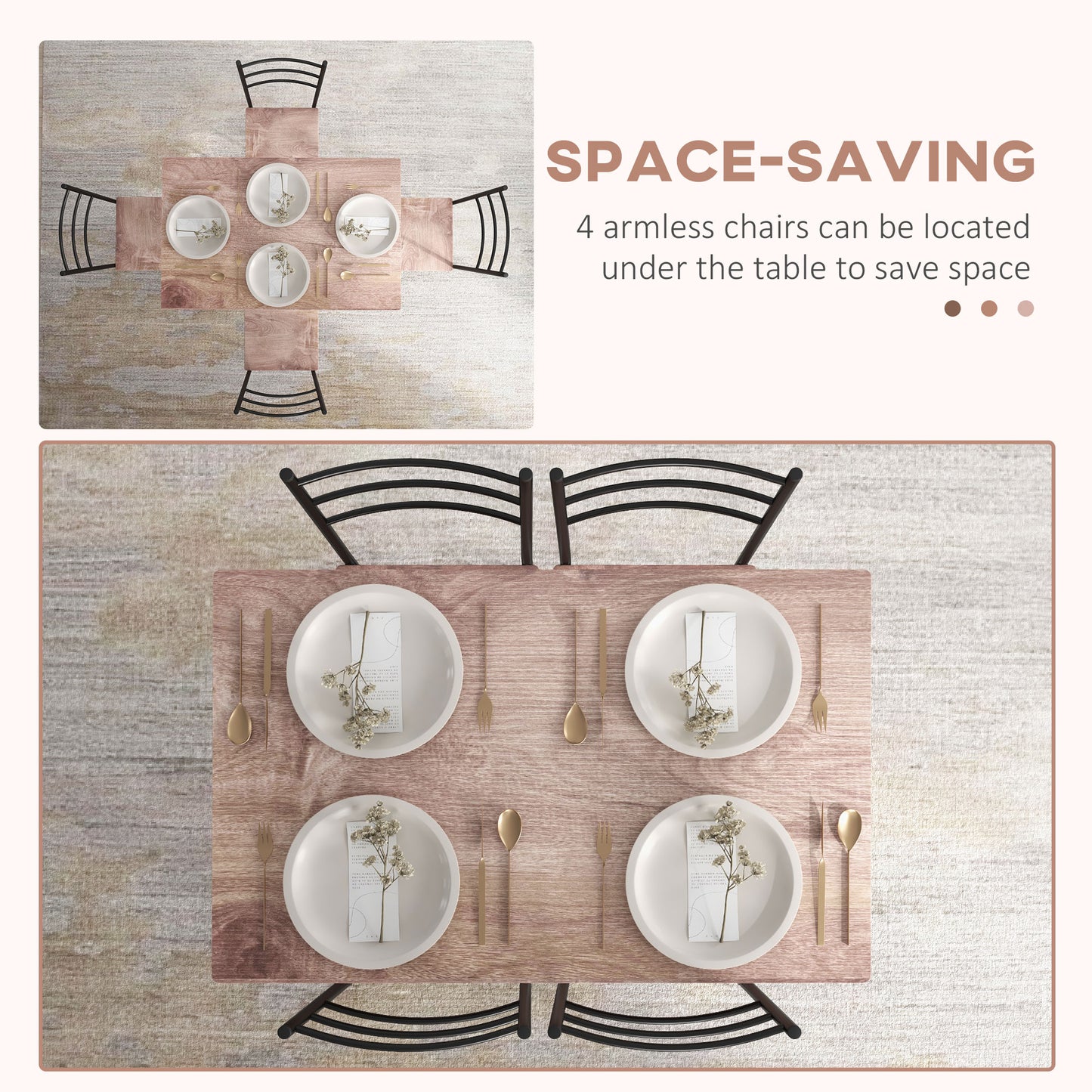 Kaloro Metal And Wooden Black 5 Piece Space Saving Dining Table And Chair Set