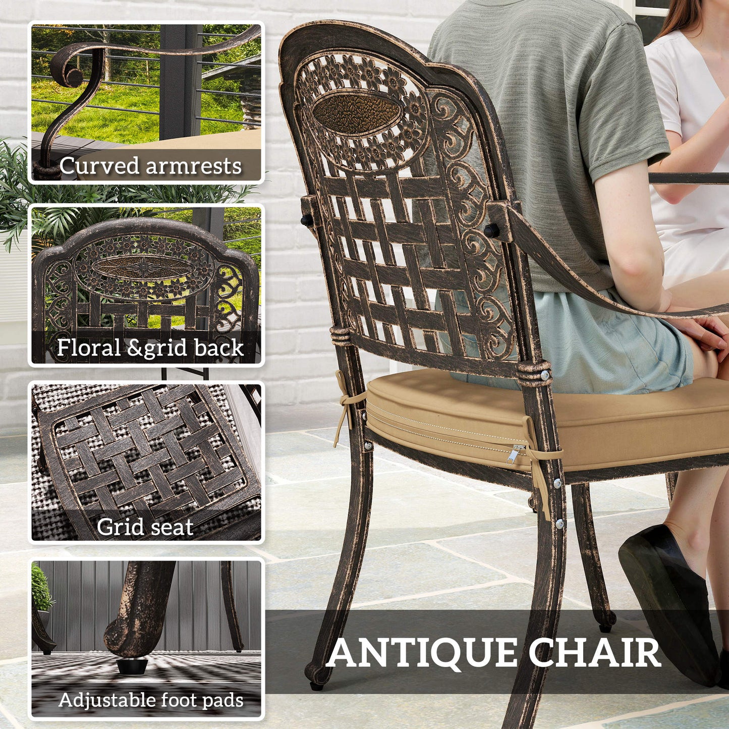 Monake 4 Seater Bronze Cast Aluminium Outdoor Garden Dining Set