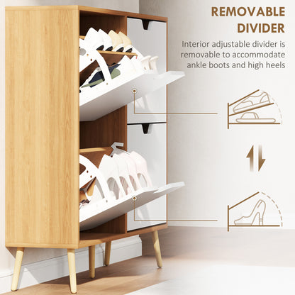 Margarita Wooden Natural  and White Shoe Cabinet With 4 Flip Drawers For 8 To 16 Pairs