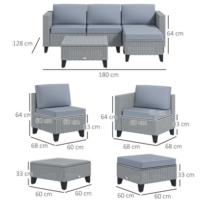 Vasuro Rattan Grey 3 Seater Furniture Set With Corner Sofa and Coffee Table