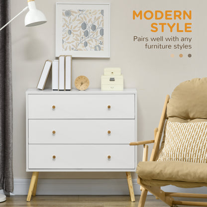 Lerosa Scandi Wooden White 3 Drawer Chest With Natural Wooden Angled Legs
