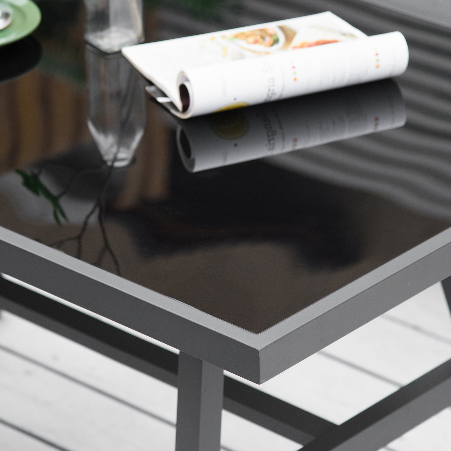 Rovama 8 Seater L-Shaped Garden Furniture Set with Glass Coffee Table and Bench