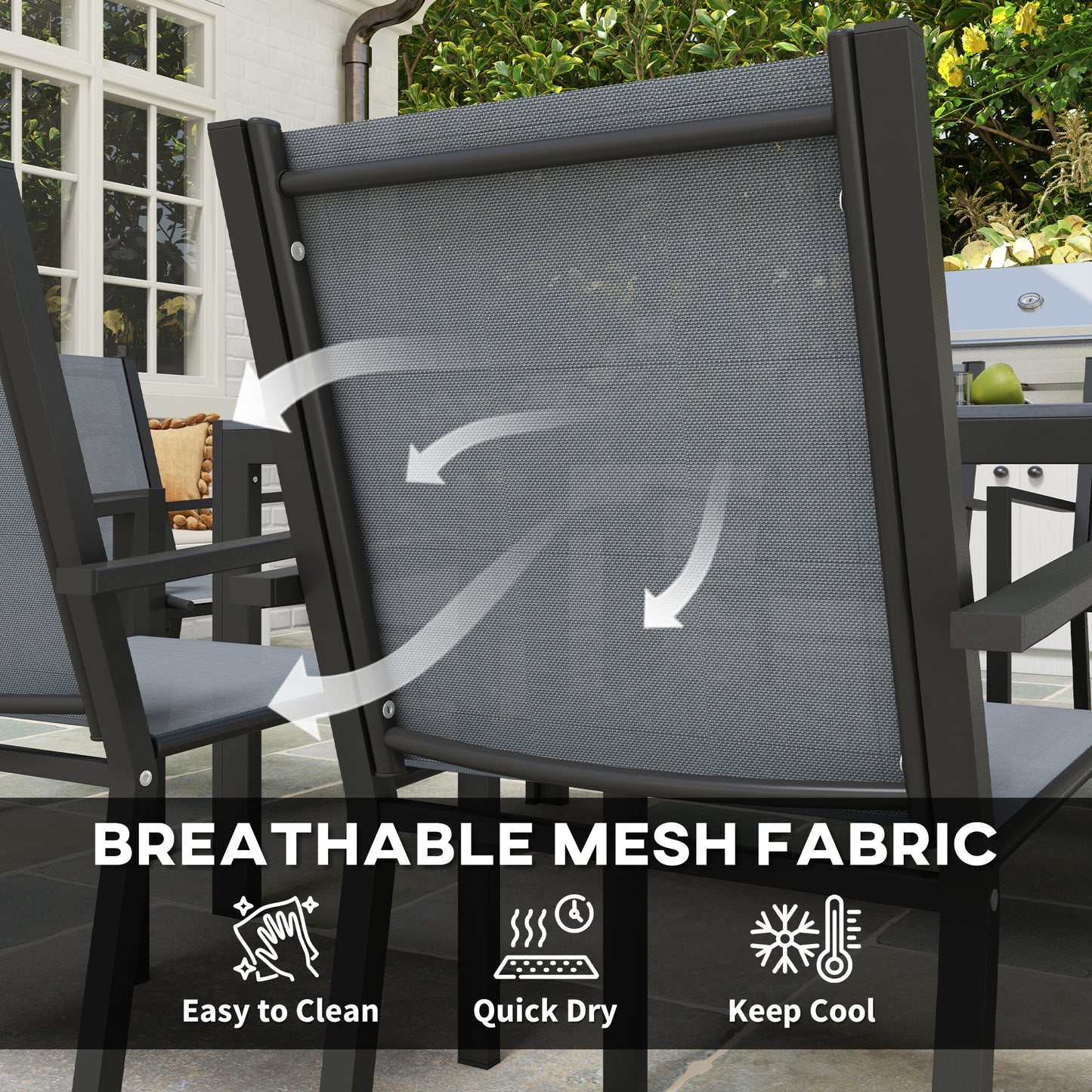 Lani 6 Seater Light  Grey Mesh Garden Dining Set With Rectangular Table