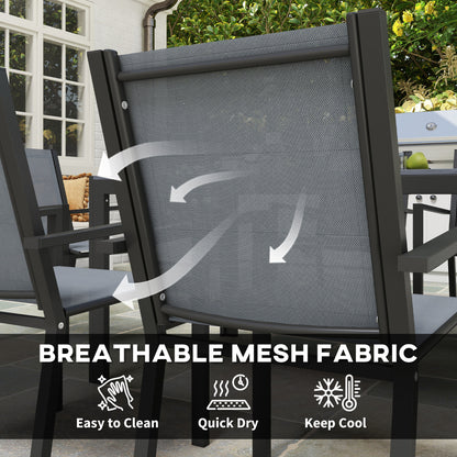 Lani 6 Seater Light  Grey Mesh Garden Dining Set With Rectangular Table