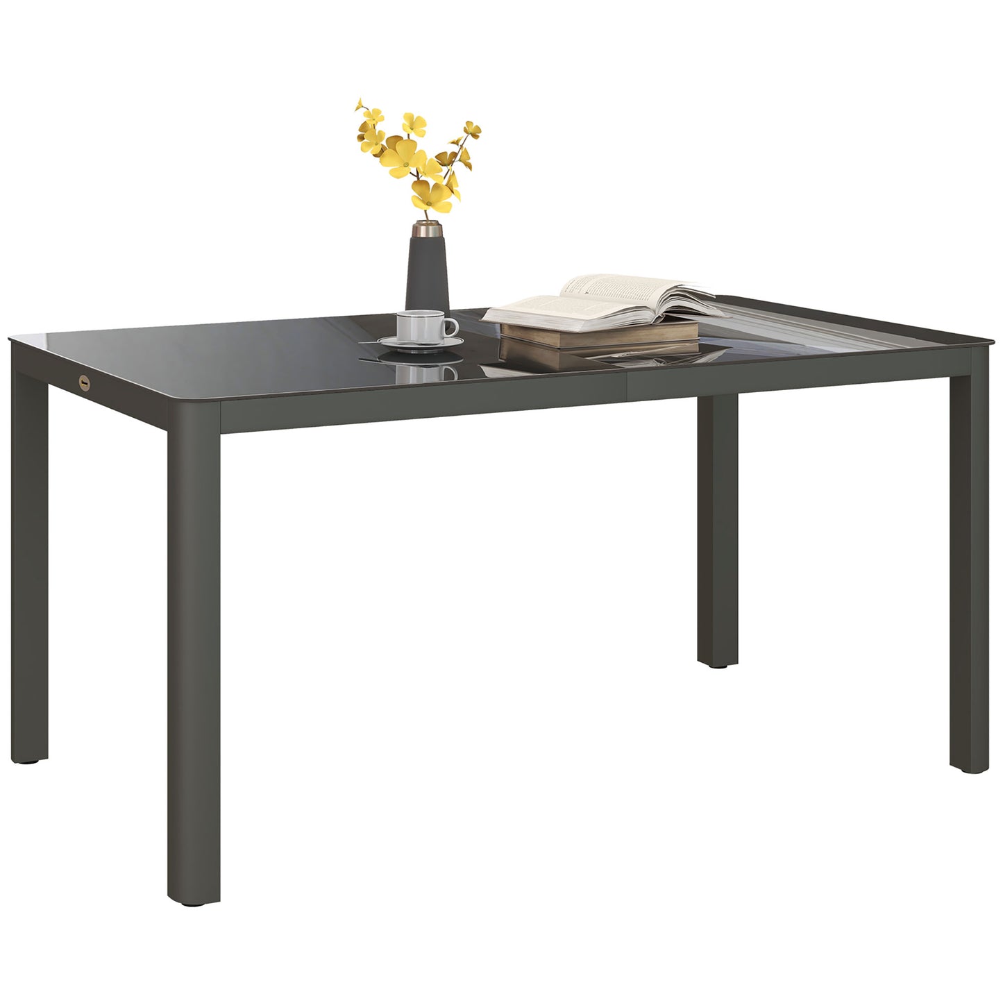 Cona 150cm Aluminium Grey Rectangular Outdoor Table With Glass Top
