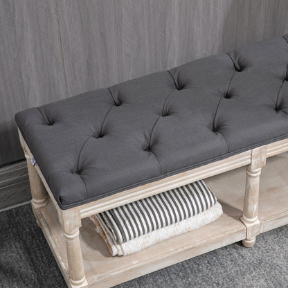 Lono Grey 2 Tier Vintage Style Bed End Bench With Storage Shelf Tufted Diamond