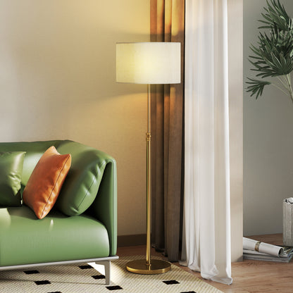 Mava Metal Gold Tone Adjustable Floor Lamp With Linen Shade Dimmable