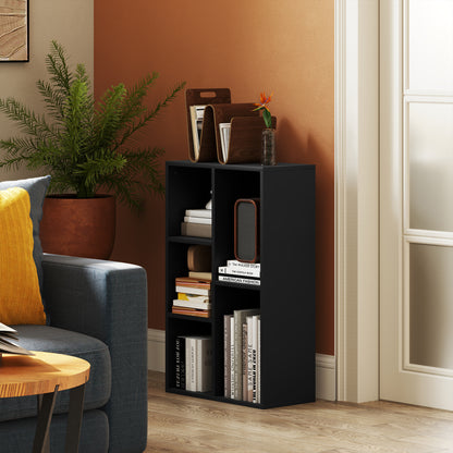 Vakeri Wood Black 2 Tier Bookcase With 5 Storage Compartments