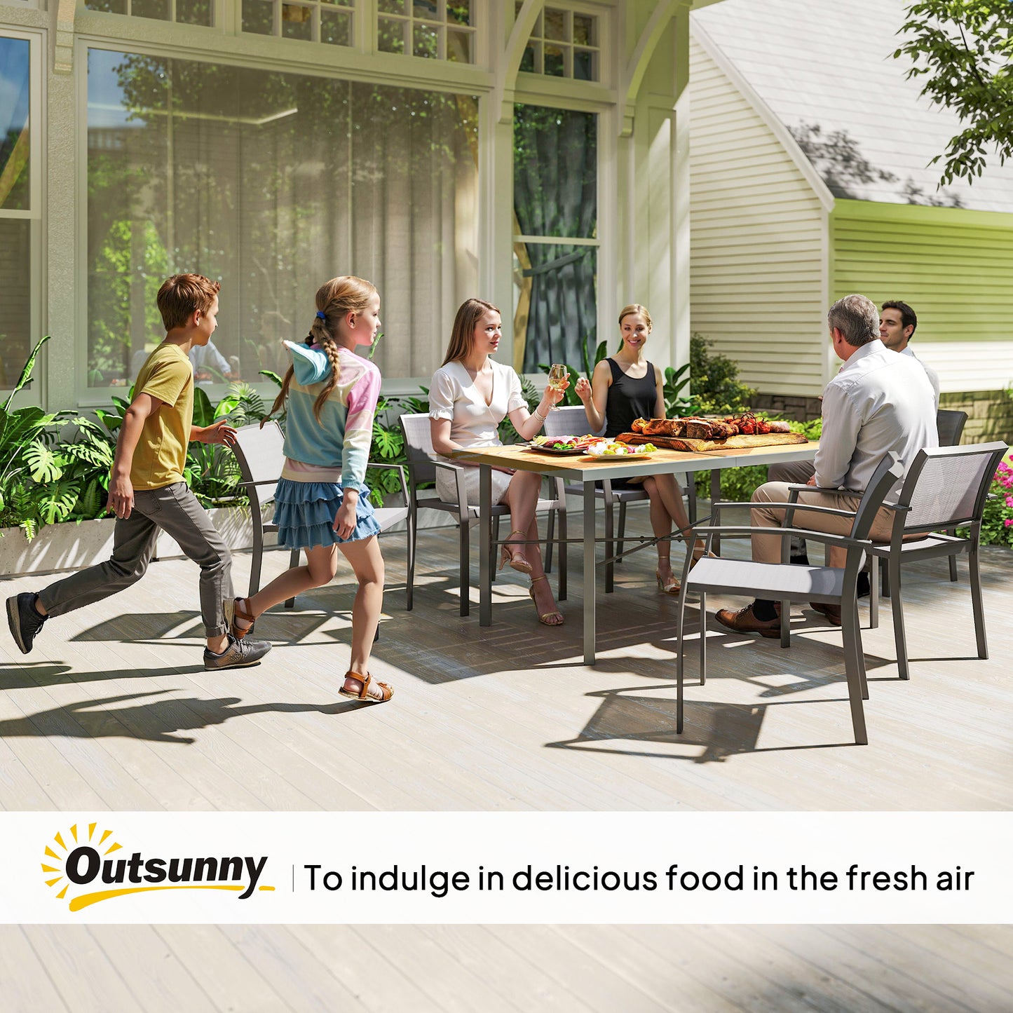 Zirelo Natural Wood Effect Rectangular Garden Dining Table For 6 With Umbrella Hole