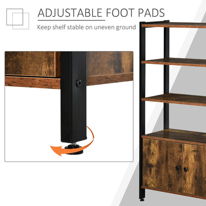 Reneco Vela Metal And Wood Rustic Brown 3 Tier Industrial Bookshelf With Doors