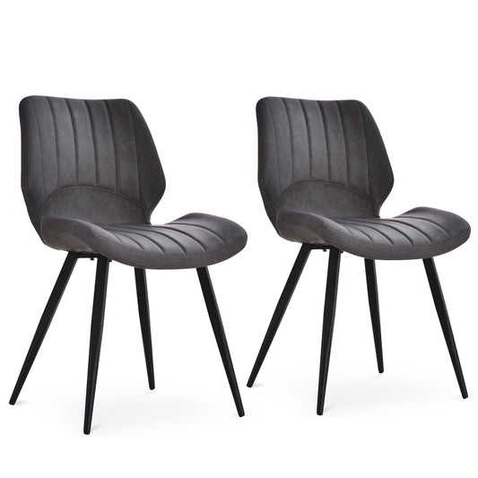 Vielco Resa Faux Leather Grey Upholstered Dining Chairs Set Of 2 With Steel Frame