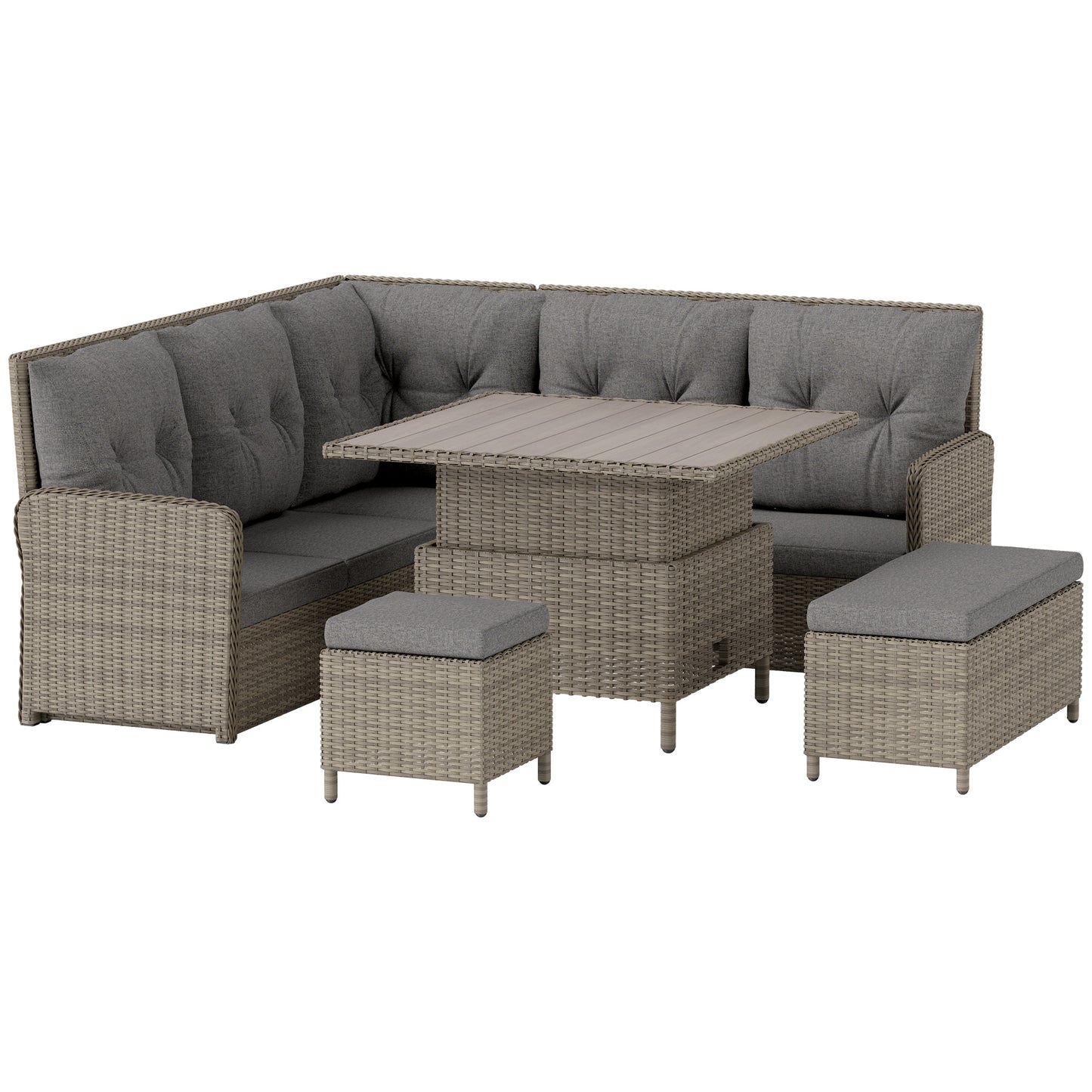 Mirase Light Grey Faux Rattan 9 Seater e Outdoor Corner Sofa Set With Lift Up Coffee Table