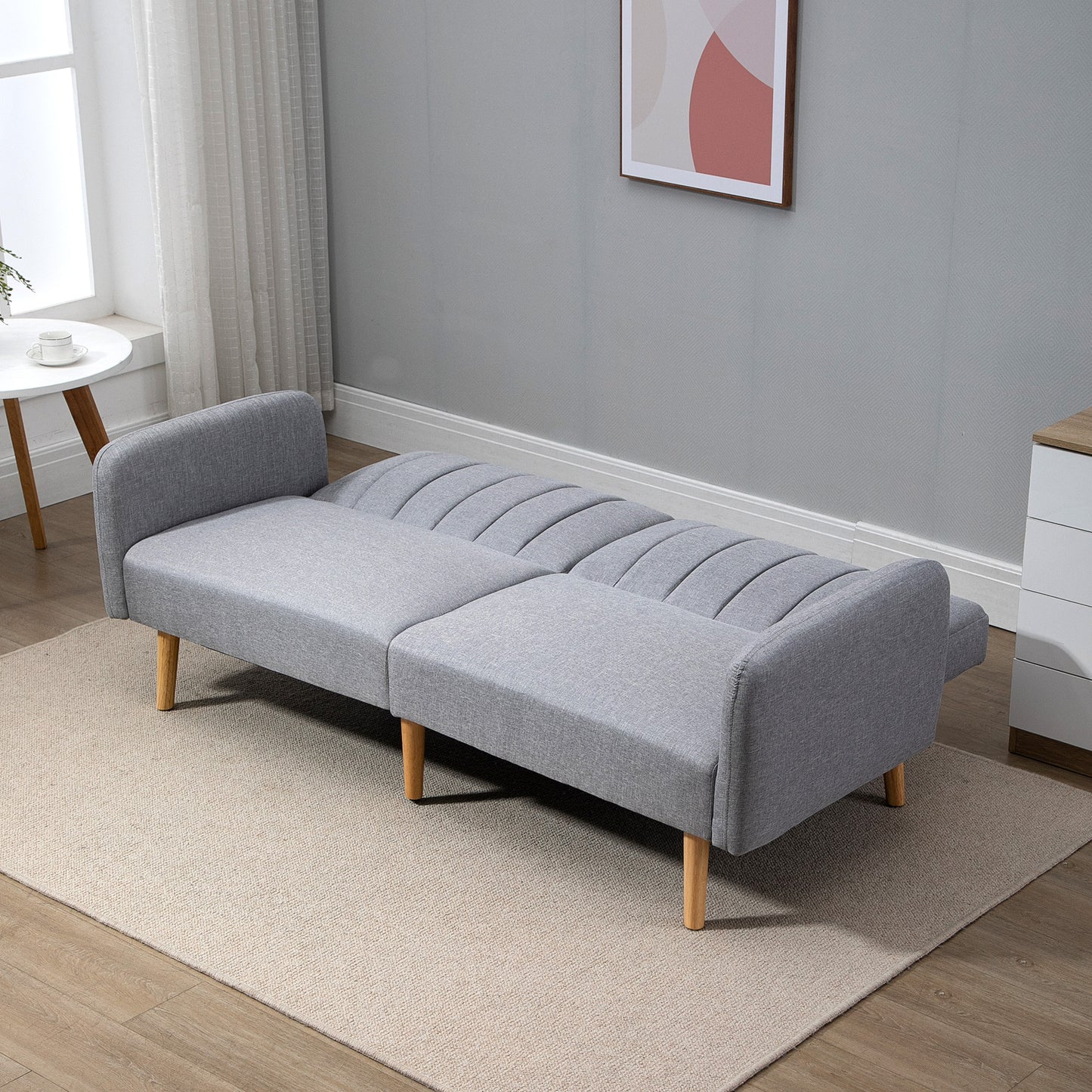Dodi Minimalist Light Grey 3 Seater Sofa Bed With Panel Tufted Back Design