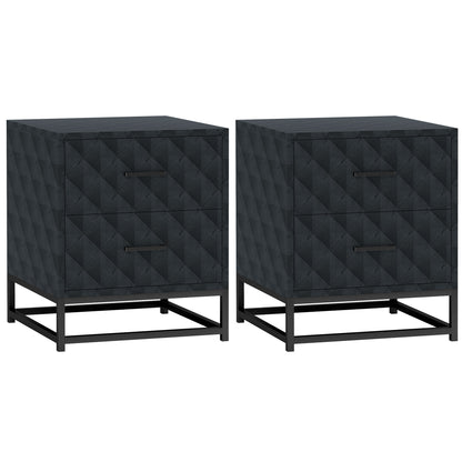 Roel Set Of 2 Black Retro Bedside Tables With 2 Drawers And Steel Legs