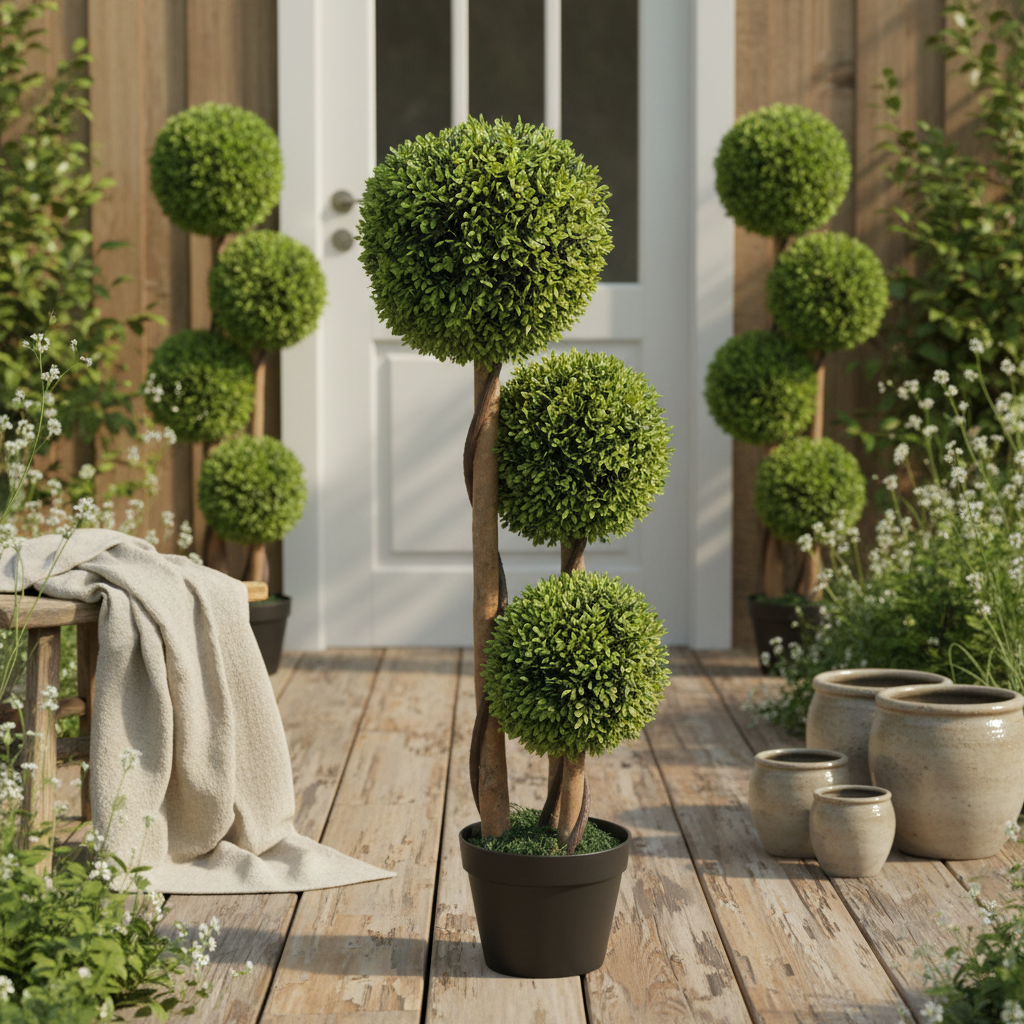 Fidole Set Of 2 Artificial Boxwood Ball Topiary Trees In Pots For Indoor And Outdoor Use