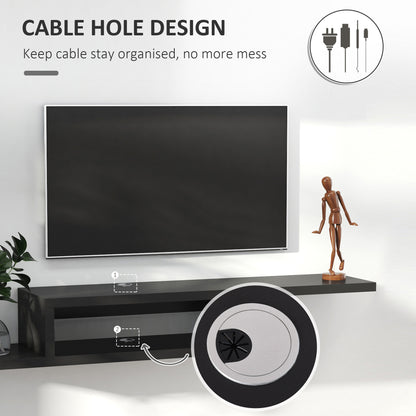 Mika Mael 152cm Wooden Black Wall Mounted Floating TV Unit With Open Shelving And Cable Ports