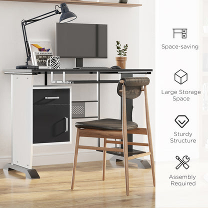 Tafi 100cm Wooden Black Home Office Desk With Keyboard Tray Drawers And Storage Shelves
