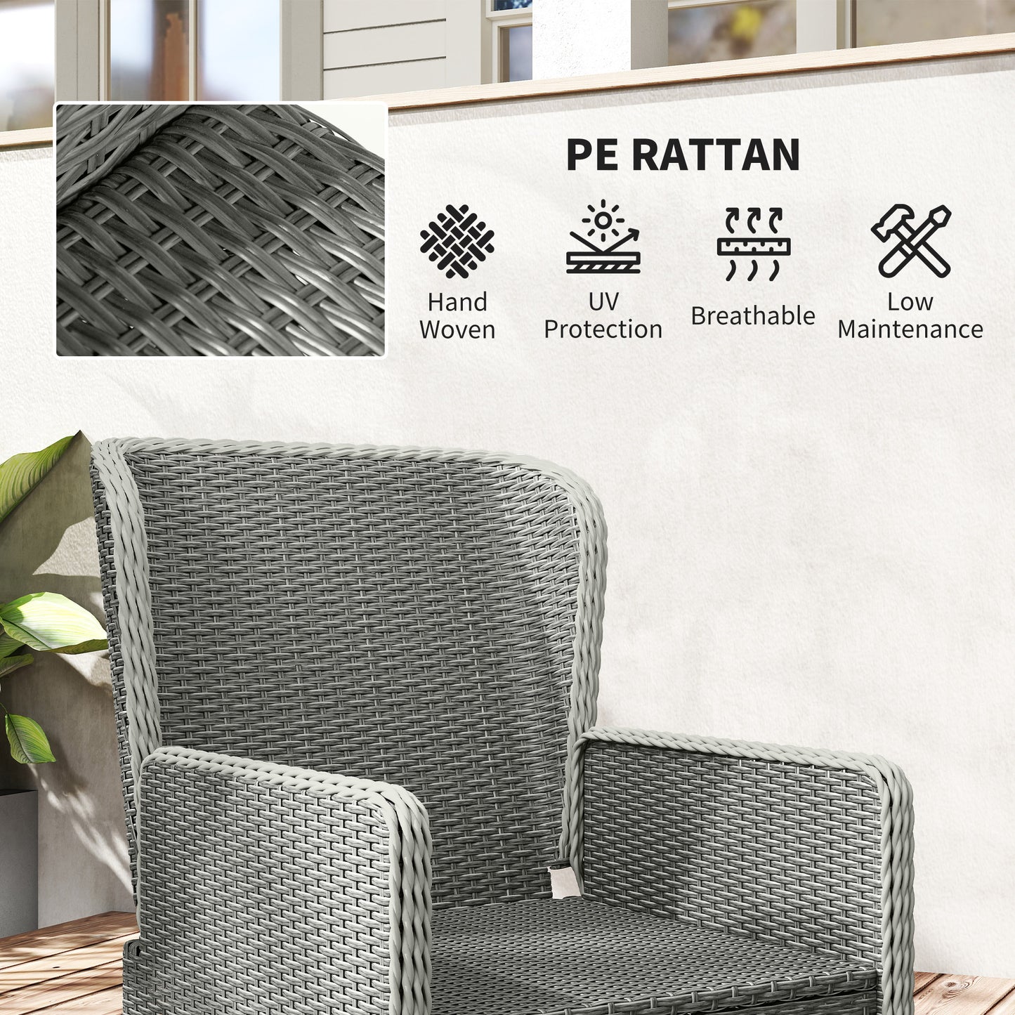 Vinono Rattan Grey 5 Piece Reclining Outdoor Garden Bistro Set