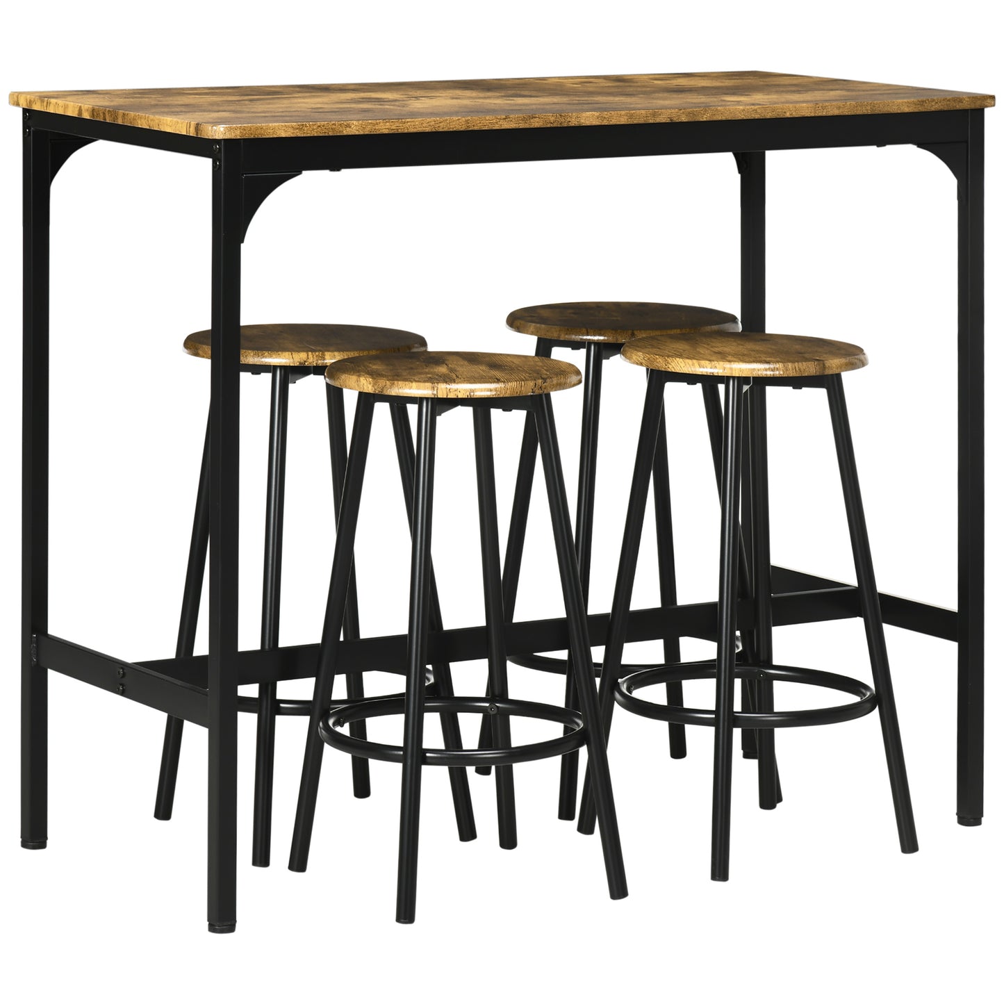 Soka Wooden Brown And Black 5 Piece Industrial Bar Table And Stool Set