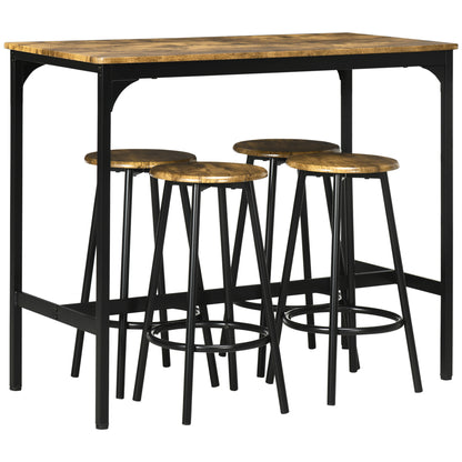 Soka Wooden Brown And Black 5 Piece Industrial Bar Table And Stool Set