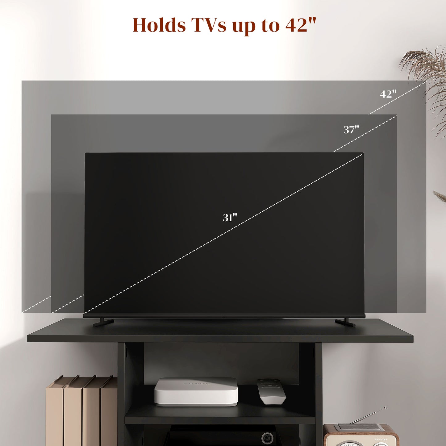 Coro 80cm Wooden Black Mobile TV Storage Unit With Shelves And Bookcase Design