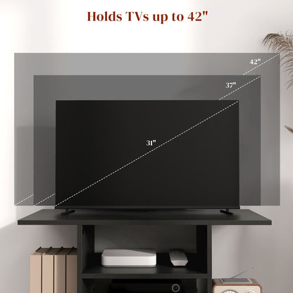 Coro 80cm Wooden Black Mobile TV Storage Unit With Shelves And Bookcase Design