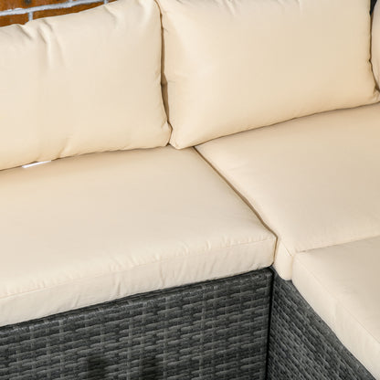 Sapana Rattan Grey and Cream 4 Seater Corner Garden Sofa Set With Glass Top Table