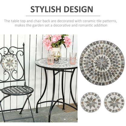 Lilera 3 Piece Mosaic Tile Bistro Set With Folding Chairs And Metal Frame