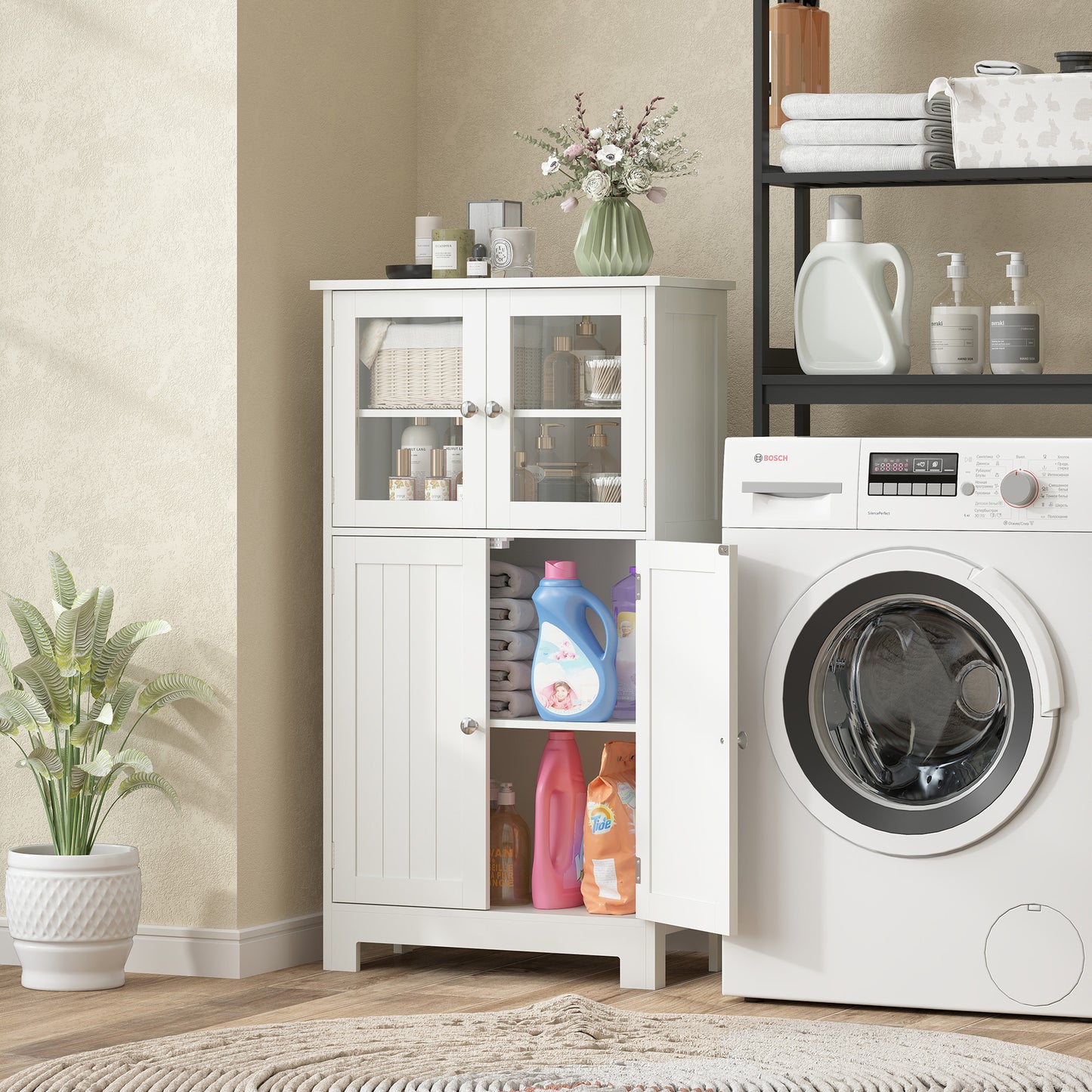 Mola Freestanding Storage Cabinet With Drawers Shelves And Glass Door For Bathroom Or Hallway