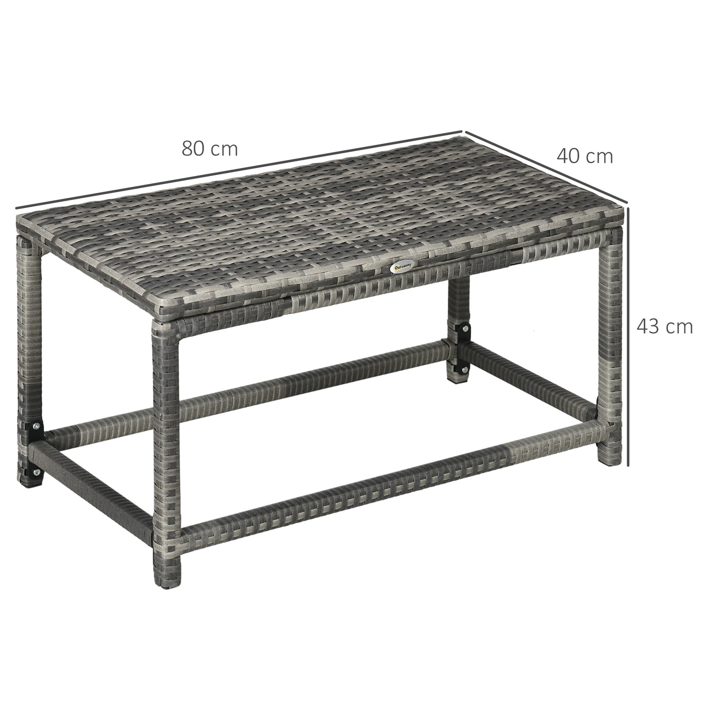 Vemiro Grey Rattan Rectangular Outdoor Coffee Table With Open Frame
