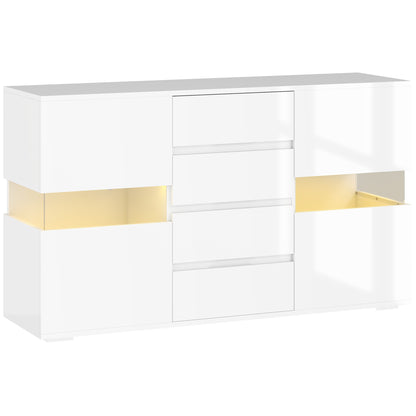 Latoli High Gloss White Sideboard With Integrated LED Lighting 4 Drawer 4 Doors