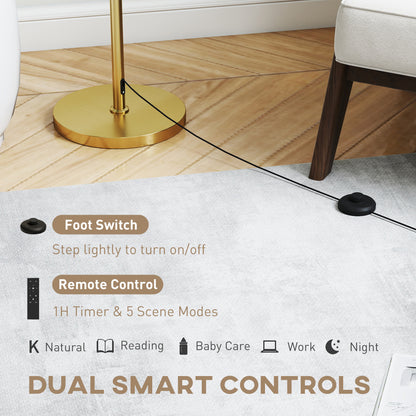 Mava Metal Gold Tone Adjustable Floor Lamp With Linen Shade Dimmable