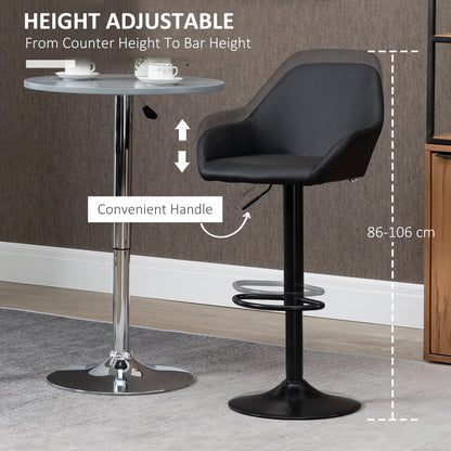 Falani Set Of 2 Black Faux Leather Adjustable Bar Chairs With Armrests