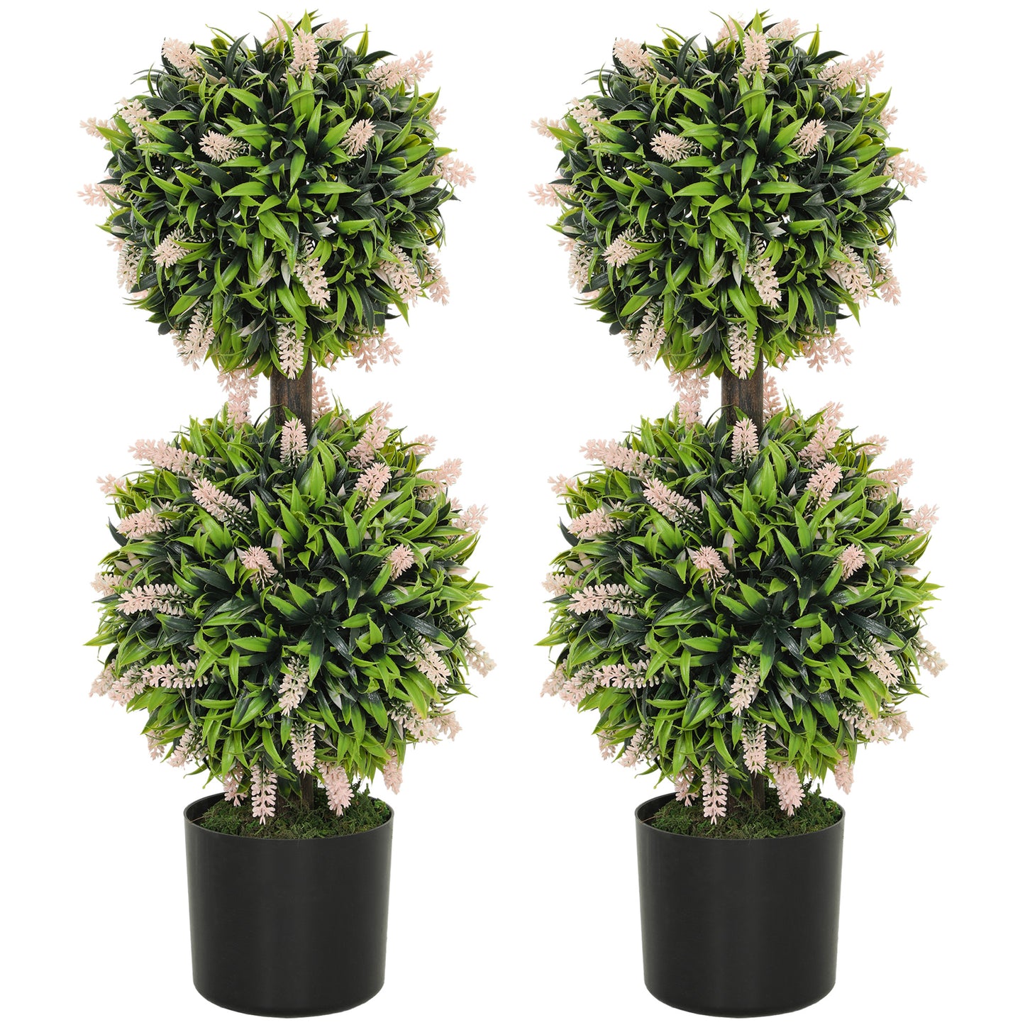 Nosu Set Of 2 Artificial Lavender Flower Ball Trees In Pots 70cm Pink