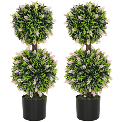 Nosu Set Of 2 Artificial Lavender Flower Ball Trees In Pots 70cm Pink