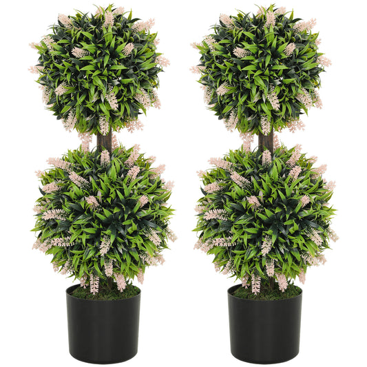Nosu Set Of 2 Artificial Lavender Flower Ball Trees In Pots H8 70cm Pink