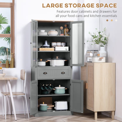 Todi Hael Wooden Grey 180 cm Tall Kitchen Pantry Cabinet Adjustable Shelves And Drawer Storage