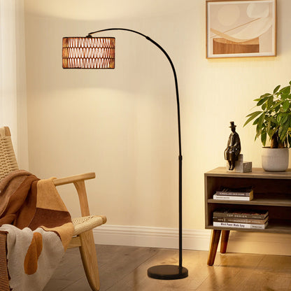 Limo Natural Rattan Black Metal Adjustable Floor Lamp With Dual Layer Shade