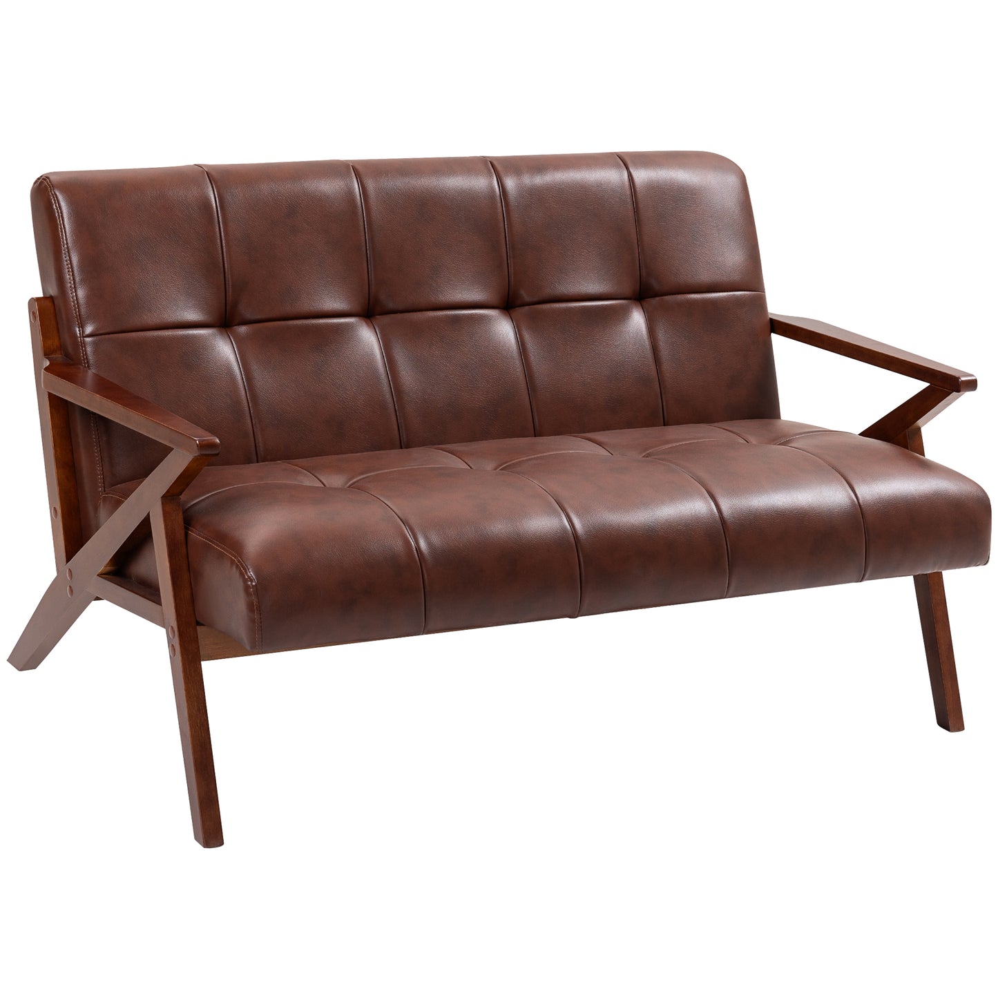Kara Faux Leather Brown Compact 2 Seater Sofa With Tufted Back