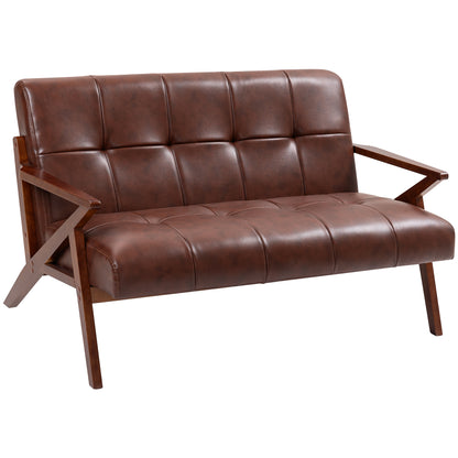 Kara Faux Leather Brown Compact 2 Seater Sofa With Tufted Back