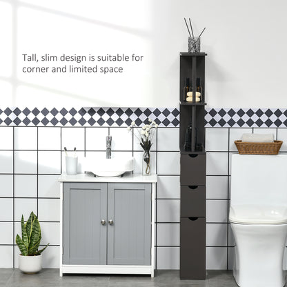Dolo Suma Slim Freestanding Bathroom Storage Cabinet With Shelves And Drawers In Brown